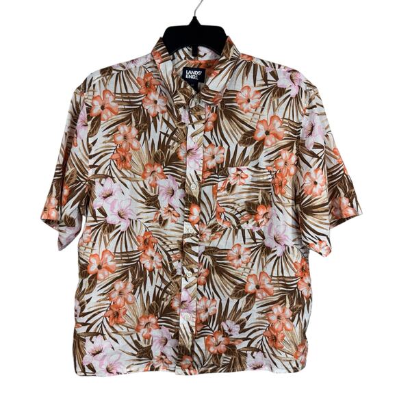 Lands' End Other - Lands End Medium 15-15 1/2 Traditional Fit Shirt Button-Up Linen Hawaiian Floral